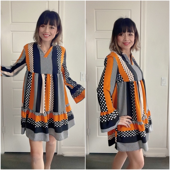 13 Color Block Polka Dot Ruffle Mini Dress - Picture 2 of 9